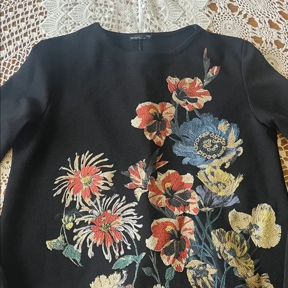 Zara szM black sparkling floral shift raw hem and cuffs - Picture 8 of 11